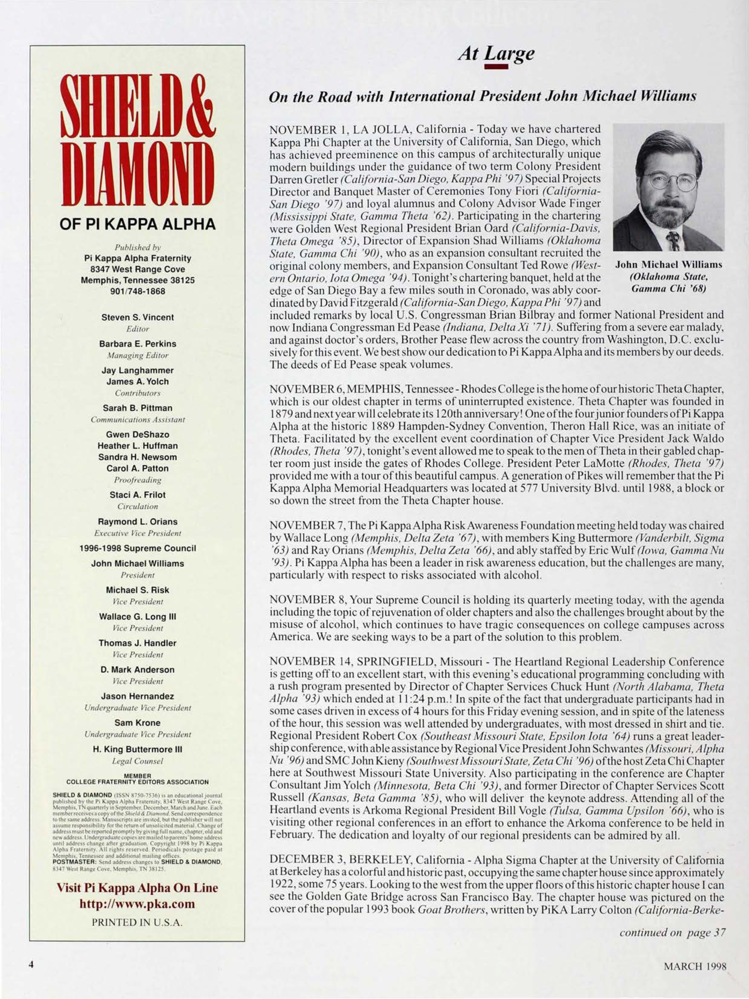 Shield & Diamond of Pi Kappa Alpha, March 1998